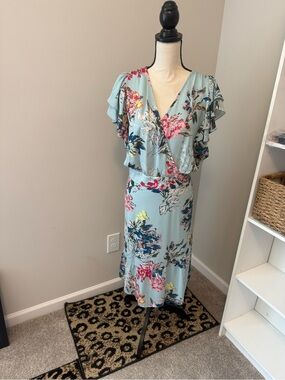 RACHEL Rachel Roy Light Blue Floral Midi Dress